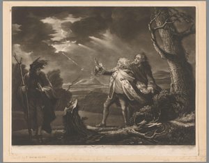 David Garrick as King Lear with the Earl of Kent and Edgar Disguised as Tom in a Stormy Landscape by James McArdell
