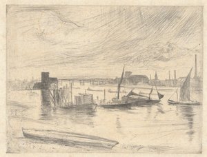 Battersea Dawn (Cadogan Pier), from the Thames Set (A Series of Sixteen Etchings of Scenes on the Thames and Other Subjects) by James McNeill Whistler