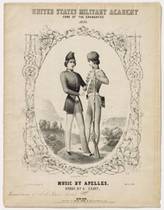 Design cover and sheet music for "West Point Song of the Graduates" by James McNeill Whistler