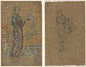 Japanese Woman Painting a Fan (recto); Standing Woman Holding Up Her Dress (verso) by James McNeill Whistler