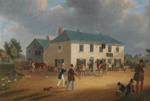 Outside the Pike and Anchor Inn at Ponders End, Middlesex by James Pollard