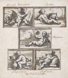 Art and Commerce; Justice; Prudence; Temperance; and Fortitude by James Thornhill