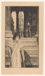 Young Woman Descending the Stairs of the National Gallery in London