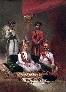 Madhu Rao Narayan, the Maratha Peshwa with Nana Fadnavis and attendants, Poona