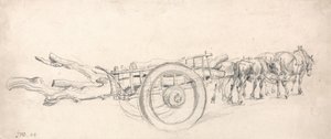 A Timber Cart Laden with Tree Trunks, Drawn by a Pair of Horses and a Pair of Oxen