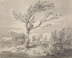 Landscape with Three Horses and a Tree in the Foreground by James Ward