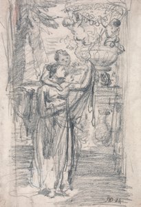 Two Girls (or Lady and Child) on a Garden Terrace near an Ornamental Urn by James Ward