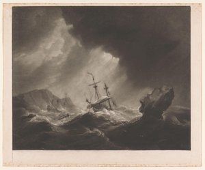 Storm at sea with shipwreck and sinking ship