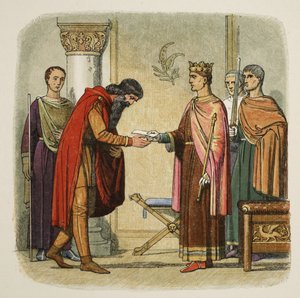 Henry authorises Dermod to levy forces, 1170, from A Chronicle of England BC 55 to AD 1485, pub. London, 1863