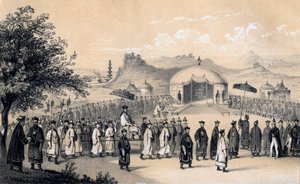 Approach of the Emperor of China, to receive the British ambassador, 1847