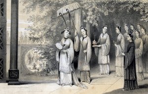 The empress and her attendants proceeding to the temple from the mulberry grove