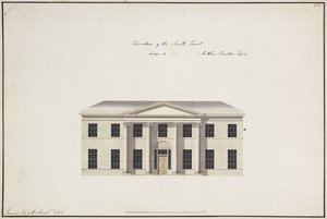 Soho House: Plan of the Ground Storey; Plan of the Bedchamber Storey; Elevation of the South Front, Design A, Elevation of the South Front, Design B, and Elevation of the North Front