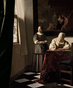 Lady writing a letter with her Maid by Johannes Vermeer