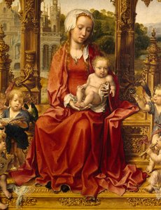 Madonna with Child and angel musicians, central panel of Malvern Triptych