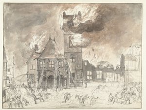 Fire in the Old Town Hall in Amsterdam by Jan Abrahamsz. Beerstraten (possibly)