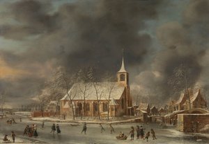 View of the Church of Sloten in the Winter by Jan Abrahamsz. Beerstraten
