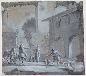 City Scene with an Open Gate, Figures, and Animals