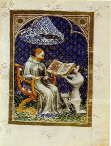 Jean de Vaudetar Presents His Gift of a Book to Charles V of France. From the Bible historiale of Jean de Vaudetar, 1372 by Jan Bondol