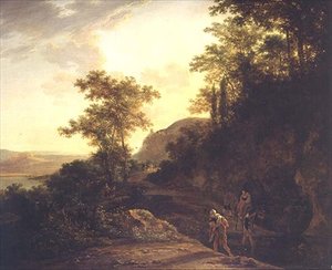 An Italianate Wooded Landscape with Travellers Fording a Stream on a Mountain Pass