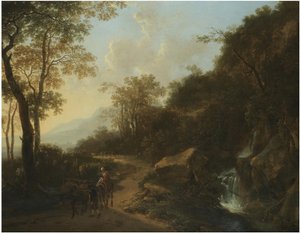 Italianate Landscape with Travellers Crossing a Stream