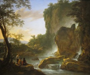 Men Resting in a Wooded Mountain Landscape with Waterfalls