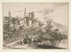 The Two Cows Near the River, Tivoli by Jan Both