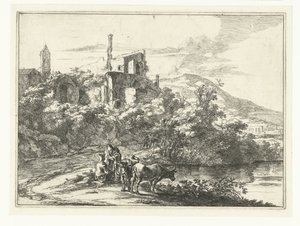 Two Cows by the Water at Tivoli (Landscapes in the Vicinity of Rome) by Jan Both