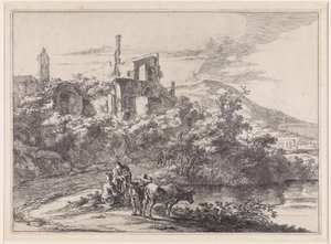 Two cows by the water near Tivoli by Jan Both