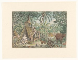 Adam and Eve in a Utopian Village Scene by Jan Brandes