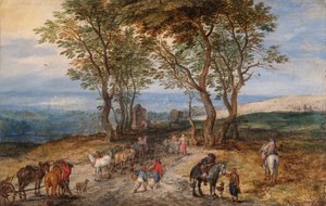 Country Road Scene with Figures: a Man Praying at a Shrine, c1610