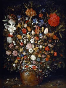 Flowers in a Wooden Vessel by Jan Brueghel the Elder