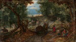 Forest with Carts Crossing a Stream and Riders by Jan Brueghel the Elder