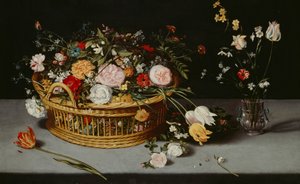 Still Life with Basket and Vase of Flowers by Jan Brueghel the Younger