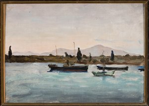 Boats by the Shore, Marmora - Tuscula. From a Journey to Palestine by Jan Ciągliński