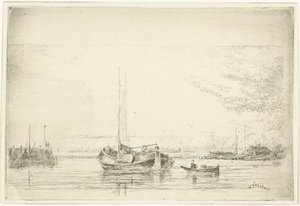 River View with Boat and Rowboat