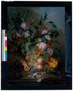 Still Life with Flowers, Pears, Grapes, Cherries, a Melon and Butterflies by Jan Evert Morel