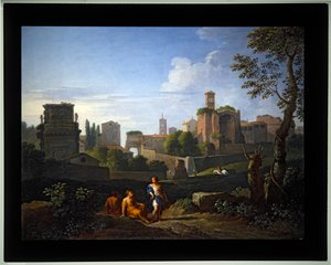 Set of Four Capriccio; (4) Arches of Constantine & Titus Tower of Campidoglio, Temple of Venus and the Clock Tower of Santa Francesca Romana by Jan Frans van (1662 1749) Bloemen