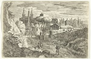 Italianate Landscape with Travelers by City Walls by Jan Frans van Bloemen