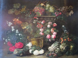 Still Life with Flowers, Fruit and a Parrot by Jan Fyt