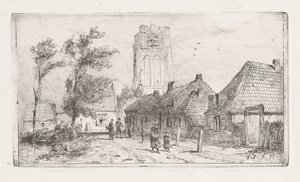 Village Scene with Church Tower by Jan Gerard Smits