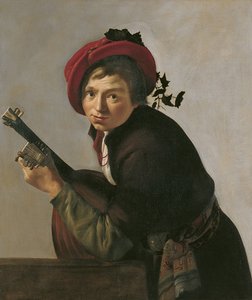 Young Man Playing a Theorbo
