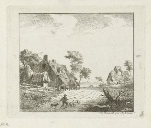 Landscape with Shepherd and Sheep Near Two Farms by Jan Izaak van Mansvelt