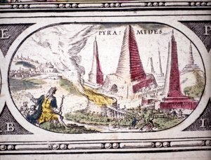 Representation of the Seven Wonders of Antiquity: the Pyramids of Egypt. Atlas of Jansson Jannsonius, 1630 by Jan Janssonius