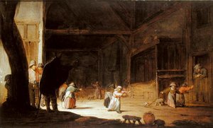 A Masquerader Scaring Children in a Barn by Jan Jansz van Buesem