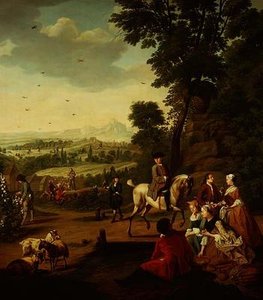 An Elegant Hawking Party Resting in a Park by Jan Josef the Younger Horemans
