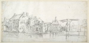 A Canal with Buildings, Including a Toll House and a Toll Bridge, c.1650