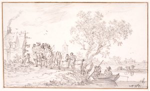 A Wagon with Travelers by an Inn