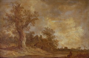 Wooded Landscape with Figures and Oak Tree by Jan Josephsz van Goyen