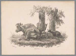 A Cow and Three Sheep (Animal Studies by J. Kobell after Paul Potter No. 1 series) by Jan Kobell (III)