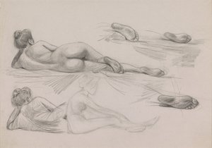 Sketch Sheet with Studies of a Naked Woman with Hair Up by Jan Kuyper
